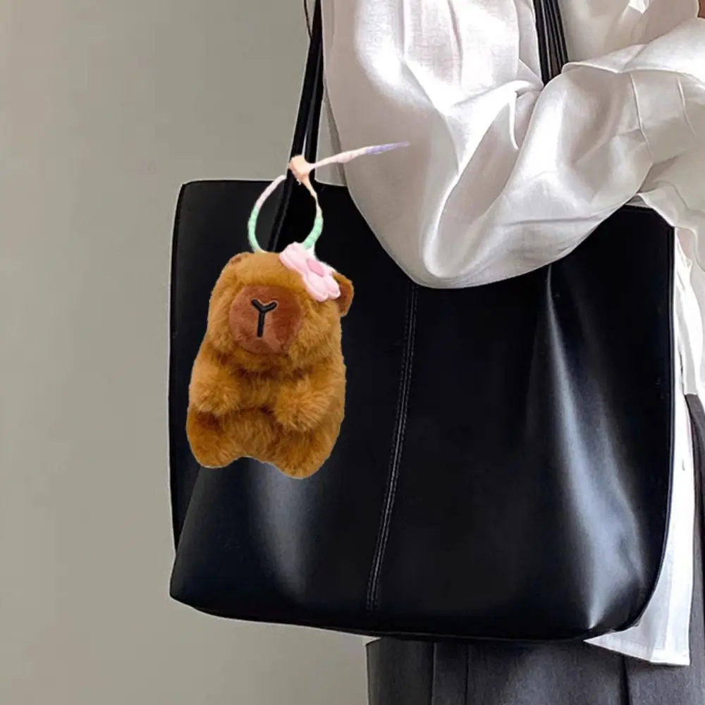 Stuffed Doll Capybara Plush Pendant Creative Little Flower Plush Capybara Keychain Funny Cute Capybara Plushie Doll Keyring