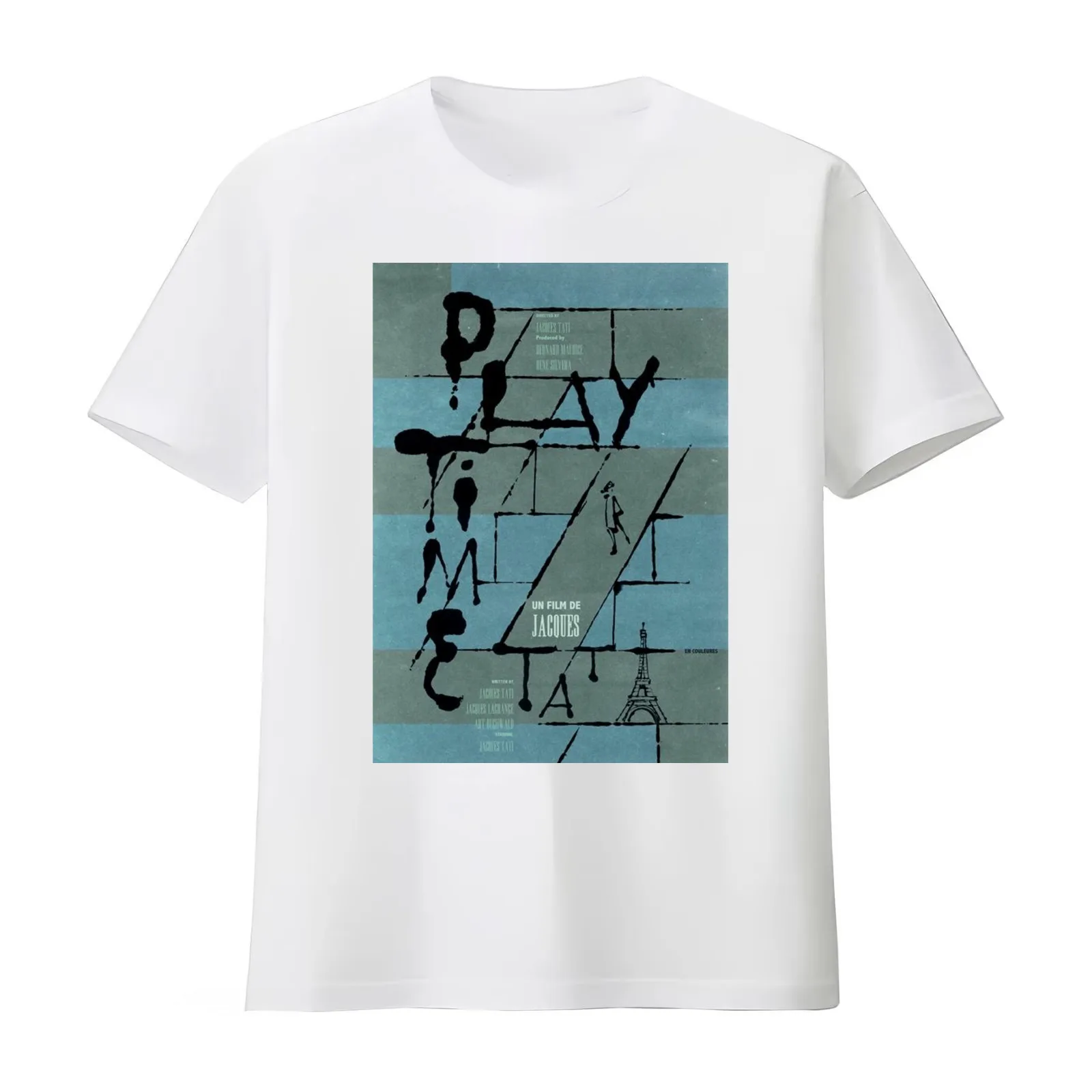 Playtime by Jacques Tati Movie Poster T-Shirt Summer Casual Cotton Tee Oversized Streetwear Tops Vintage Graphic Print