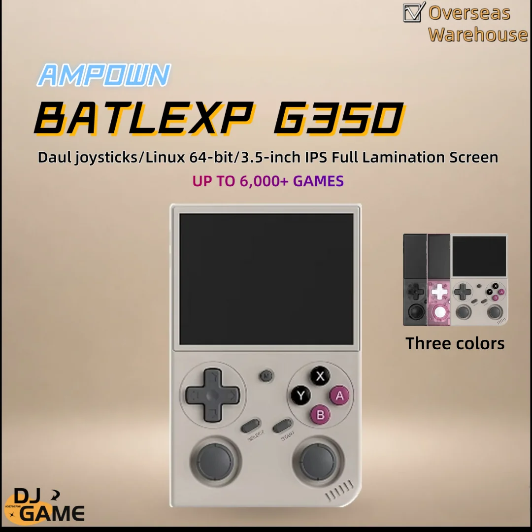 AMPOWN BATLEXP G350 Retro Handheld Game Console 3.5 IPS Screen 6000+ Built-in Games RK3326 Linux OS Dual Analog Sticks Vibration