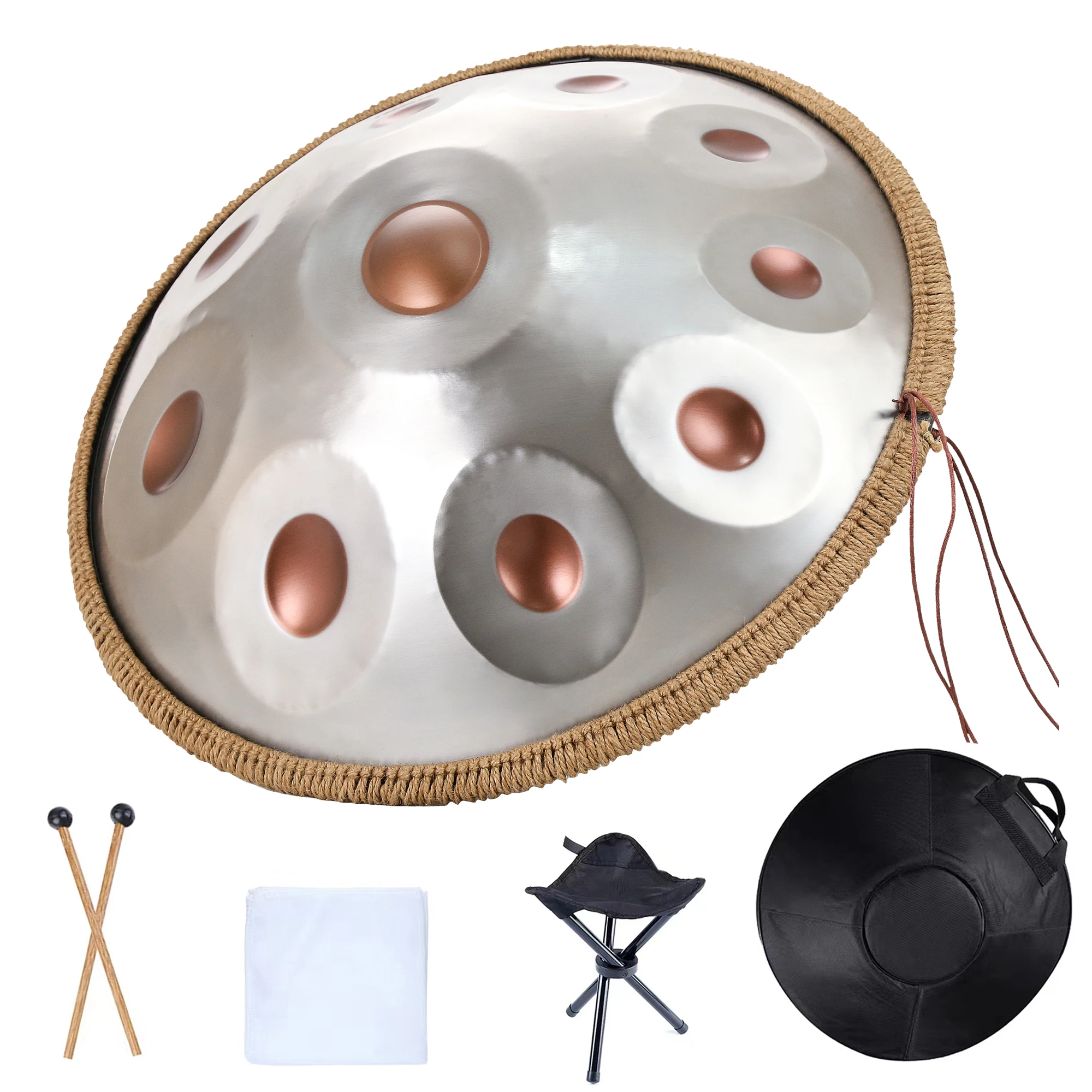 Handpan 22 Inci 432HZ D Minor 9 10 12 Catatan 440HZ Nitrida Pantam Drum Panci Tangan Baja Tahan Karat untuk Meditasi Pemula Yoga