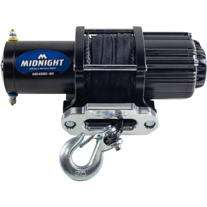 Viper UTV/ATV 4500lb Winch from USA Powersports Company. 50 Feet of Black Synthetic Winch Rope.