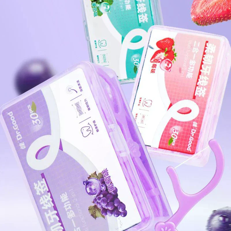 30 stks/doos Fruitsmaak Volwassen Tandzijde Wattenstaafje Draagbare En Gladde Reiniging Tandzijde Stok Schoonmaken Mondholte Thuis