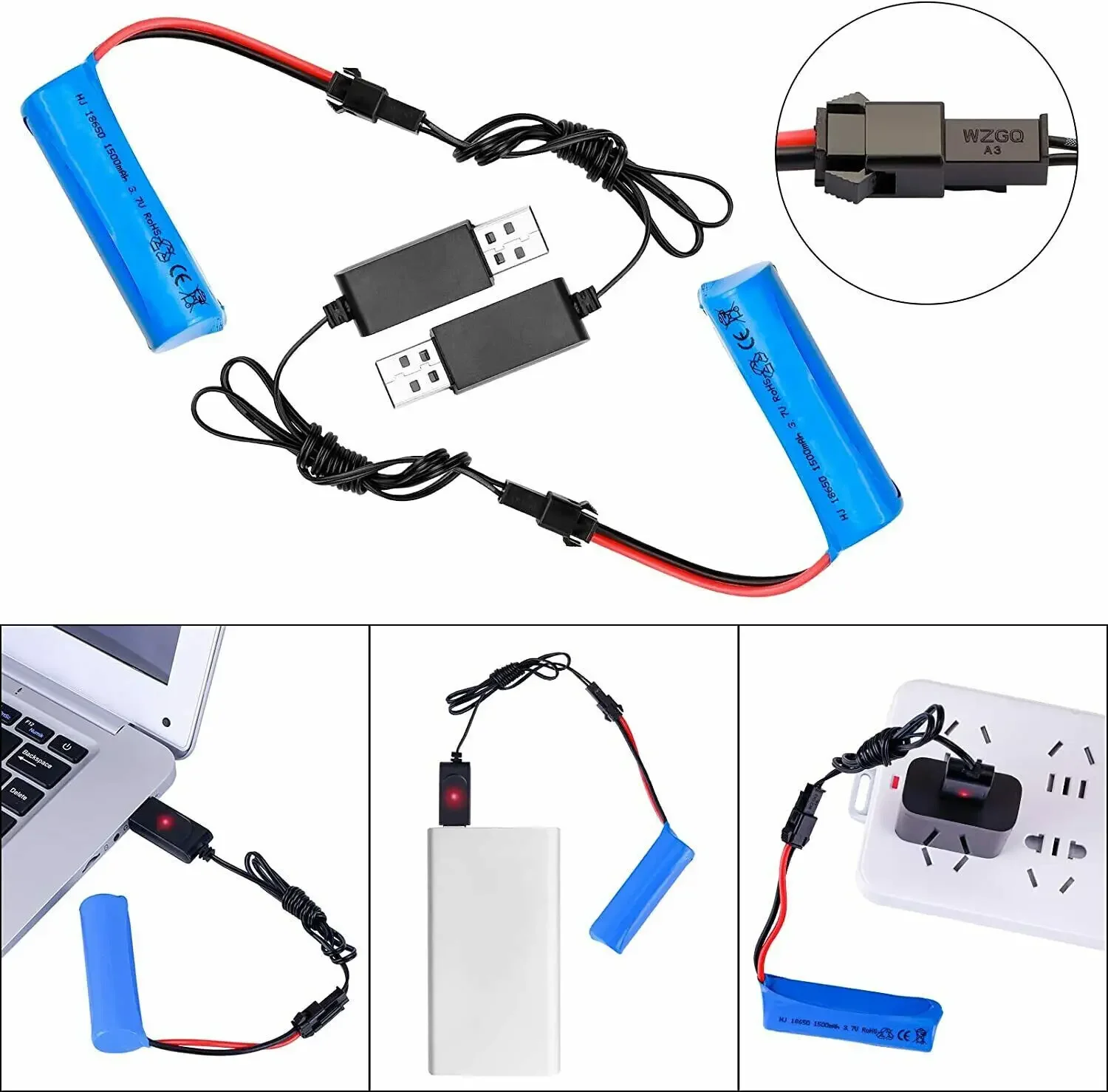 Akumulator litowo-jonowy 3,7 V 1500 mAh 18650 SM Plug Battery Pack z ładowarką USB do samochodów RC Łodzie Zabawki