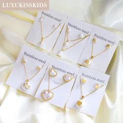 LUXUKISSKIDS White Artificial Pearl Jewelry Sets Elegant And Chic Heart Flower Necklaces And Earrings Fairy Korean Women Wedding