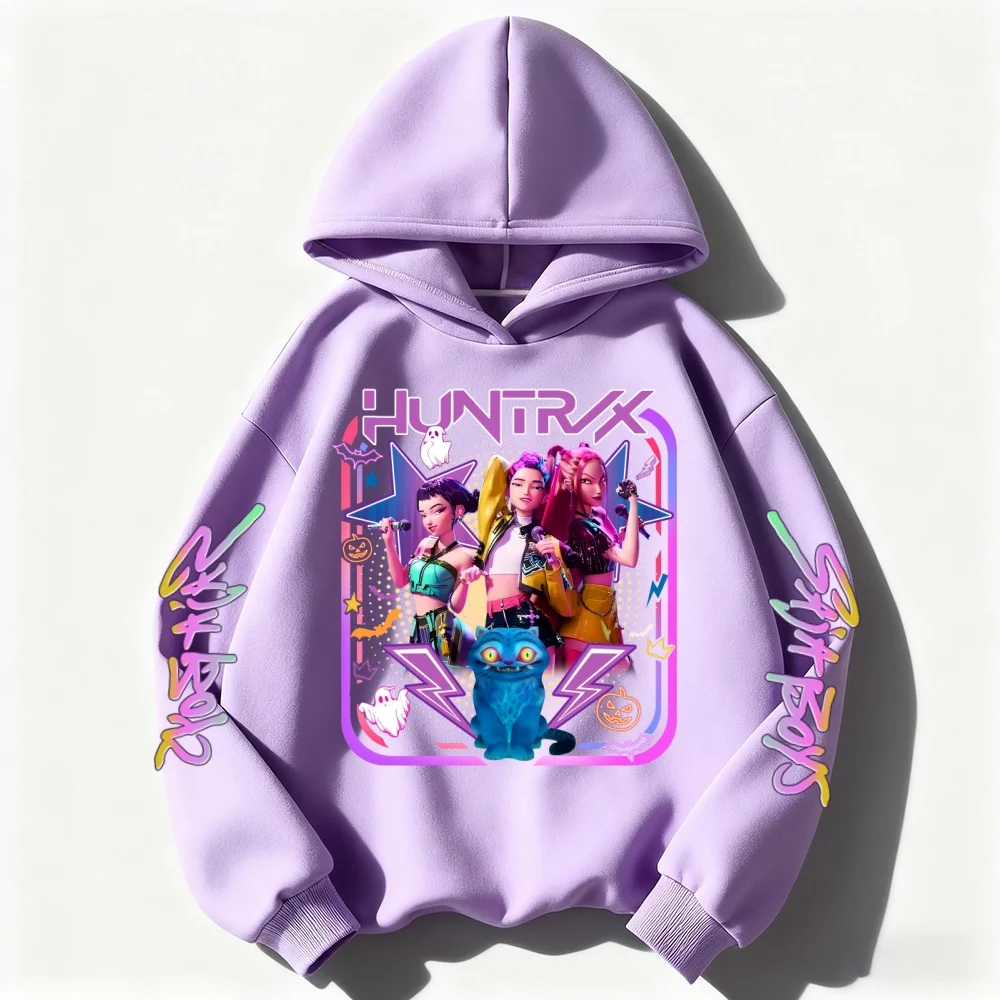 

KPop Demon Hunters спереди и сзади с принтом для мальчиков и девочек, толстовка с капюшоном, детский осенне-зимний повседневный модный теплый пуловер, толстовка