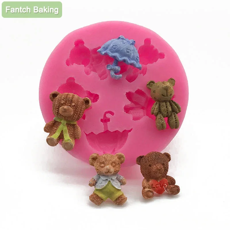 Cute Baby Bears Silicone Molds Polymer Clay Candy Chocolate Gumpaste Mold DIY Party Cupcake Topper Fondant Cake Decorating Tools
