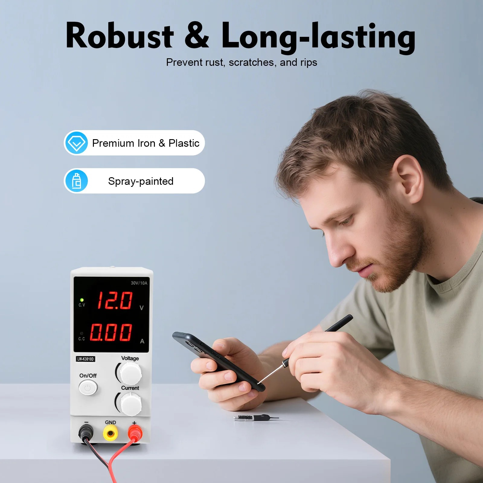 Alimentation régulée AC 220 V/50 Hz, affichage LED, source d'alimentation de laboratoire de table régulée avec précision pour la réparation électronique