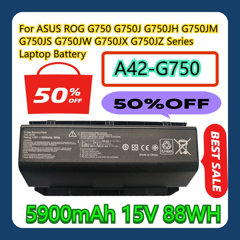 

For ASUS ROG G750 G750J G750JH G750JM G750JS G750JW G750JX G750JZ Series 5900mAh 15V 88WH A42-G750 Laptop Battery