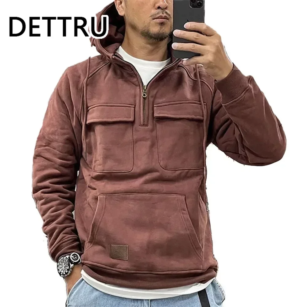 Sweats à capuche PVD solides pour hommes, vestes à capuche multi-poches pour hommes, optique extérieure, demi fermeture éclair