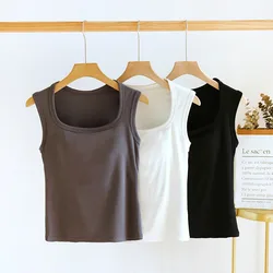 Deep Square Collar Vests With Chest Pad 2024 Summer New Fashion Sexy Women's Slim Tops Sling Vest Camis