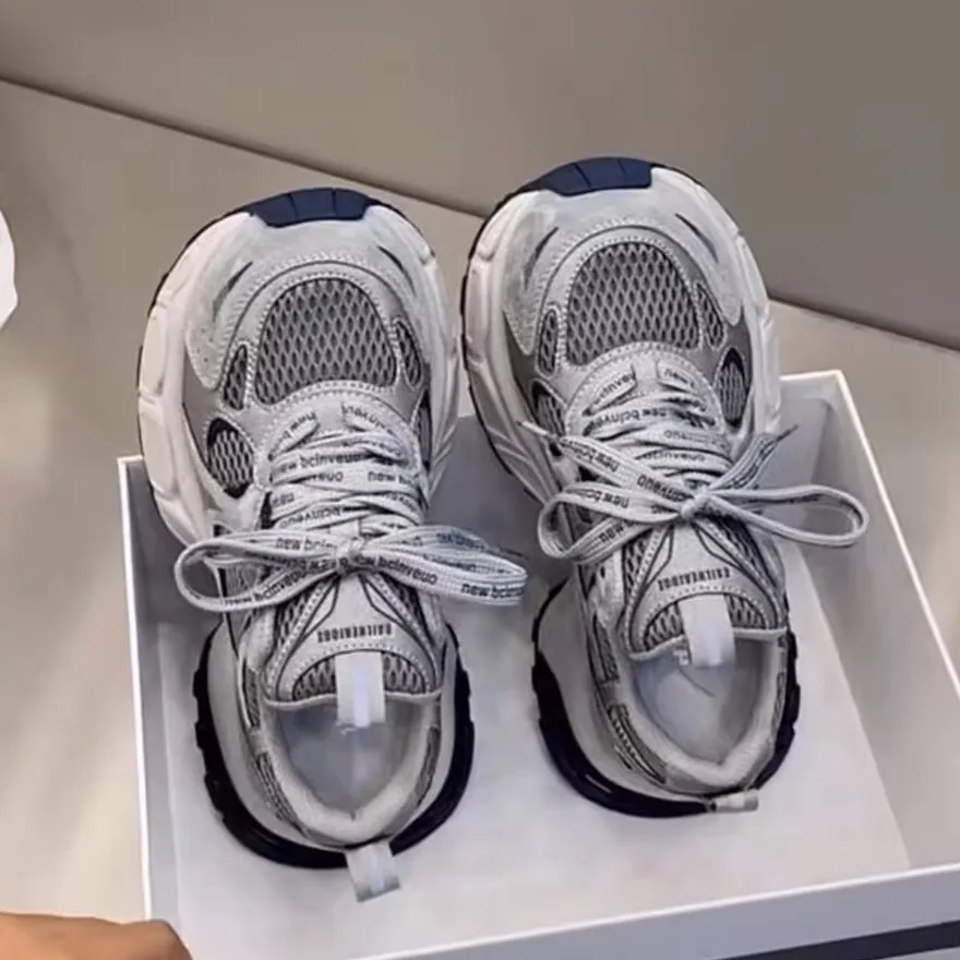 

2025 Fall New Arrival Genuine Leather Thick Sole Mesh Casual Travel Running Shoes for Women - Dad Shoes