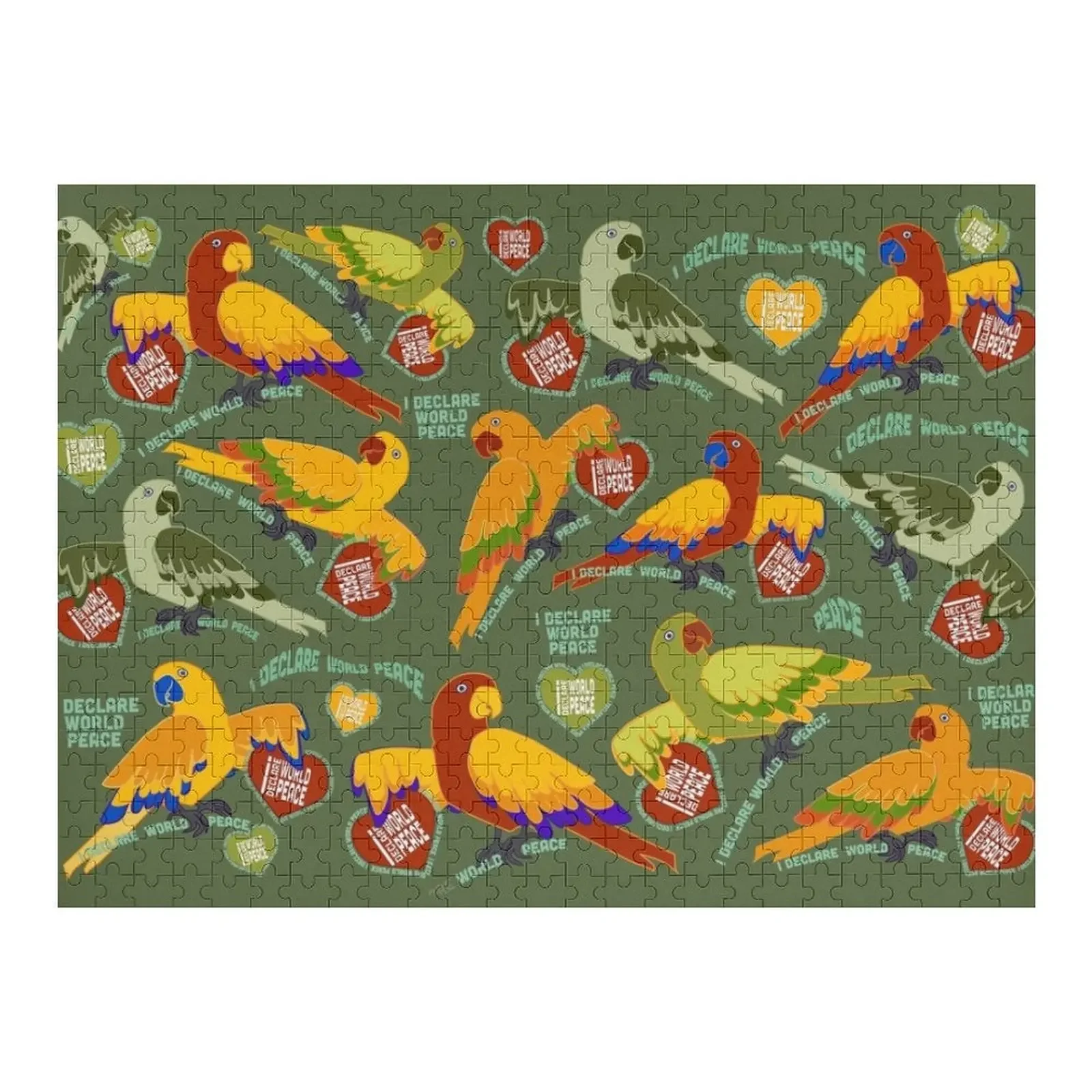 

#IDWP Peace Parrots. iDeclareWorldPeace.org Fitted Jigsaw Puzzle Personalized Name Personalize Puzzle