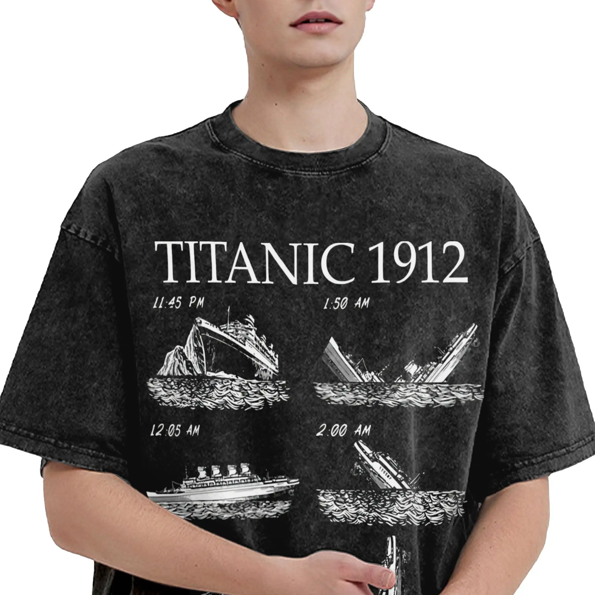 Graphic Printed Titanic jack and rose Washed T Shirts Outfit Harajuku T-Shirt  Men Women Tee Shirt
