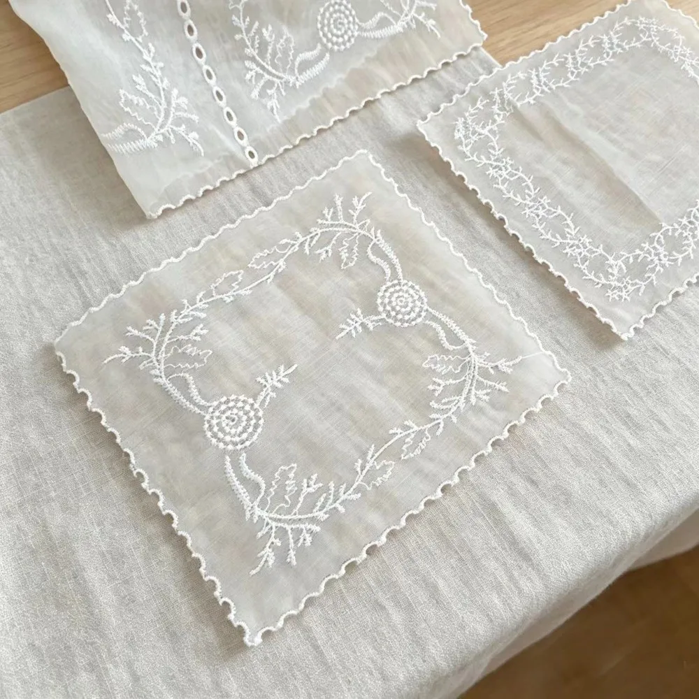 Retro Flower Embroidered Lace Placemats Lightweight Soft Flounced Table Cup Mat French Square Western Food Mats Photo Background