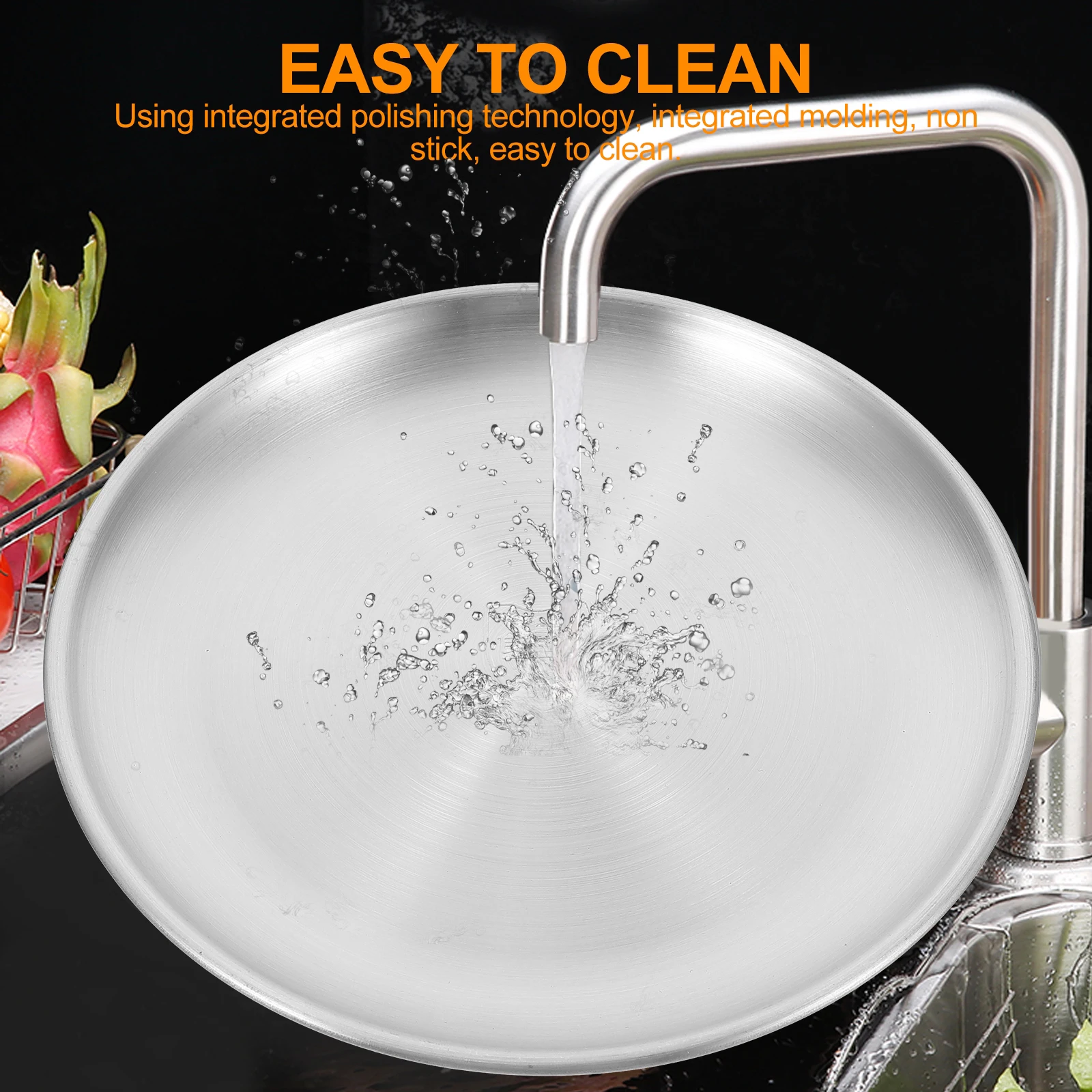 

Stainless Steel Bakeware Round Pan Dish Plate Cuisine Storage Food Holder Snack Serving Barbecue Tray Kitchen Supplies Outdoor