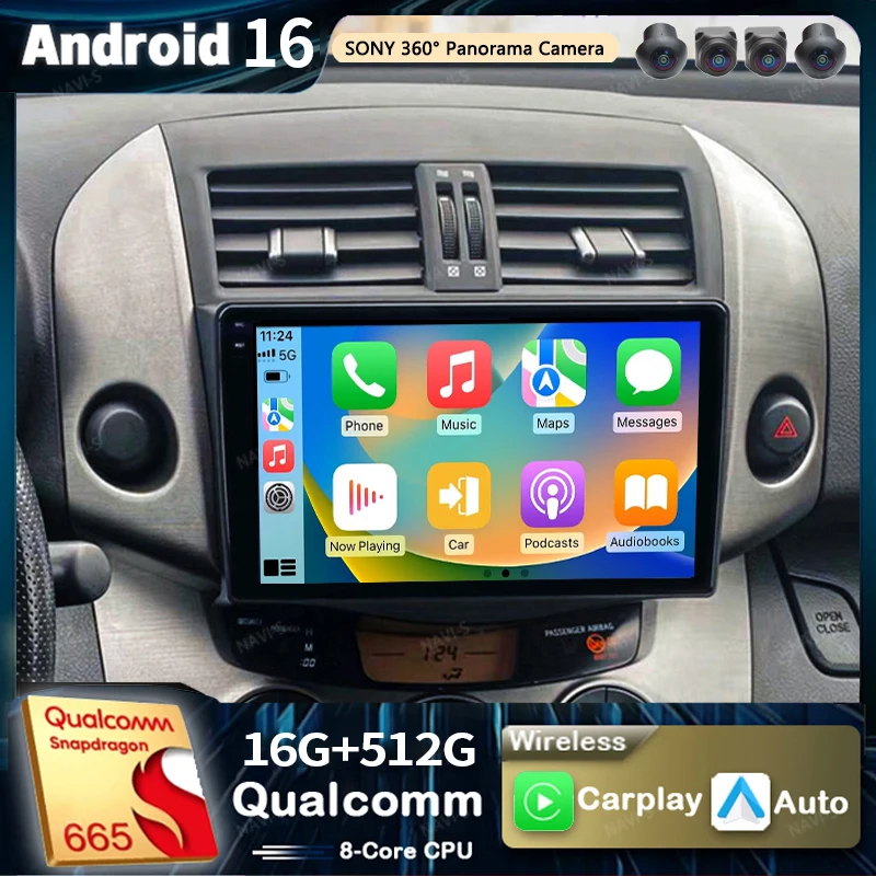 Android 16 For Toyota RAV4 3 XA30 2005 -2016 2K QLED Stereo Car Radio Multimedia Video Player GPS AI Voice CarPlay 4G Stereo DSP
