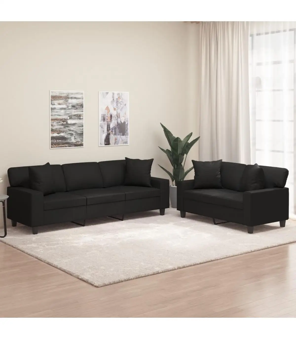 Sofas set with cushions 2 pieces black synthetic leather