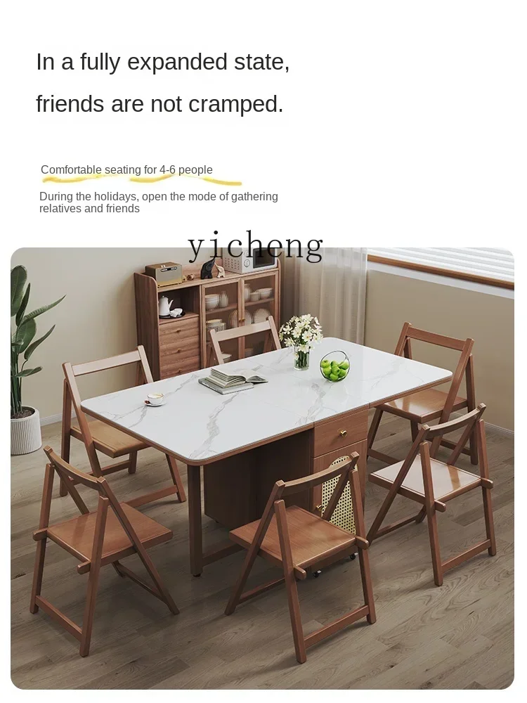 A22 Solid Wood Rock Slab Folding Dining Table And Chairs Rectangular Retractable Dining Table