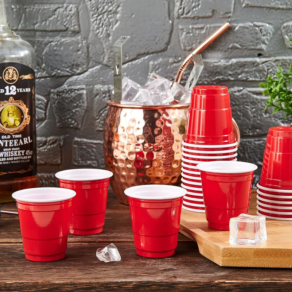 2 oz Plastic Shot Glasses, Red Disposable Shot Cups, Mini Red Shot Cups, 60ml Party Cups for Christmas Party