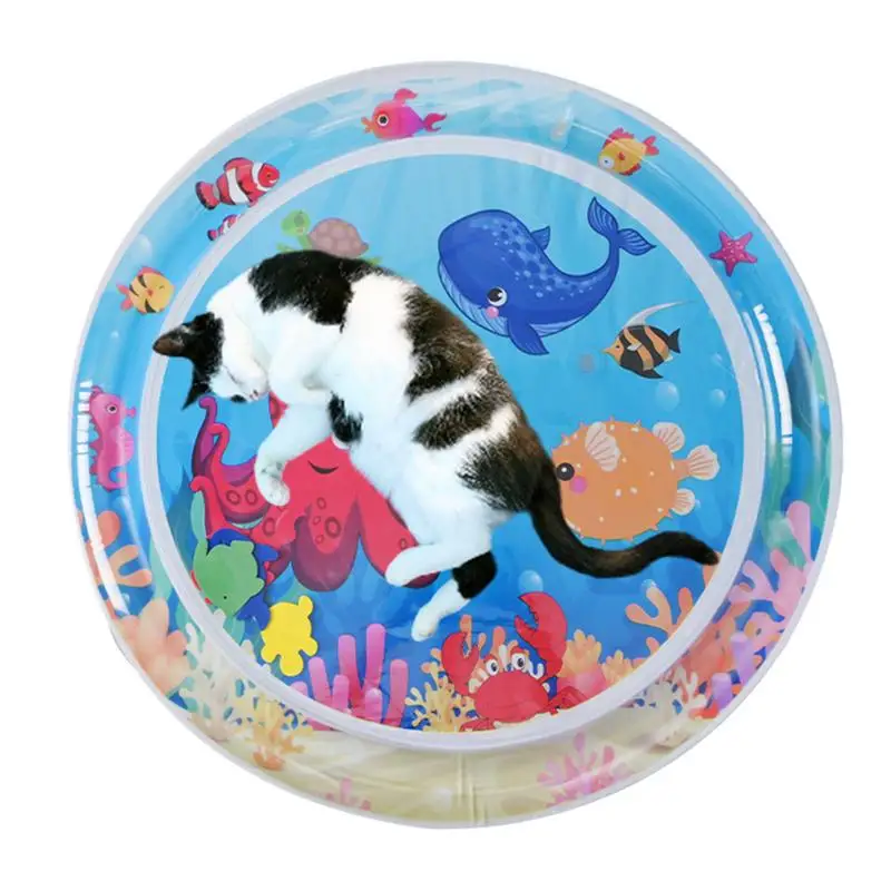 Cat Water Sensory Play Mat Thickened Inflatable Water Mat For Cat Dog Pet Playmat With Fish Sea Ocean Theme Sensory  Indoor Toy