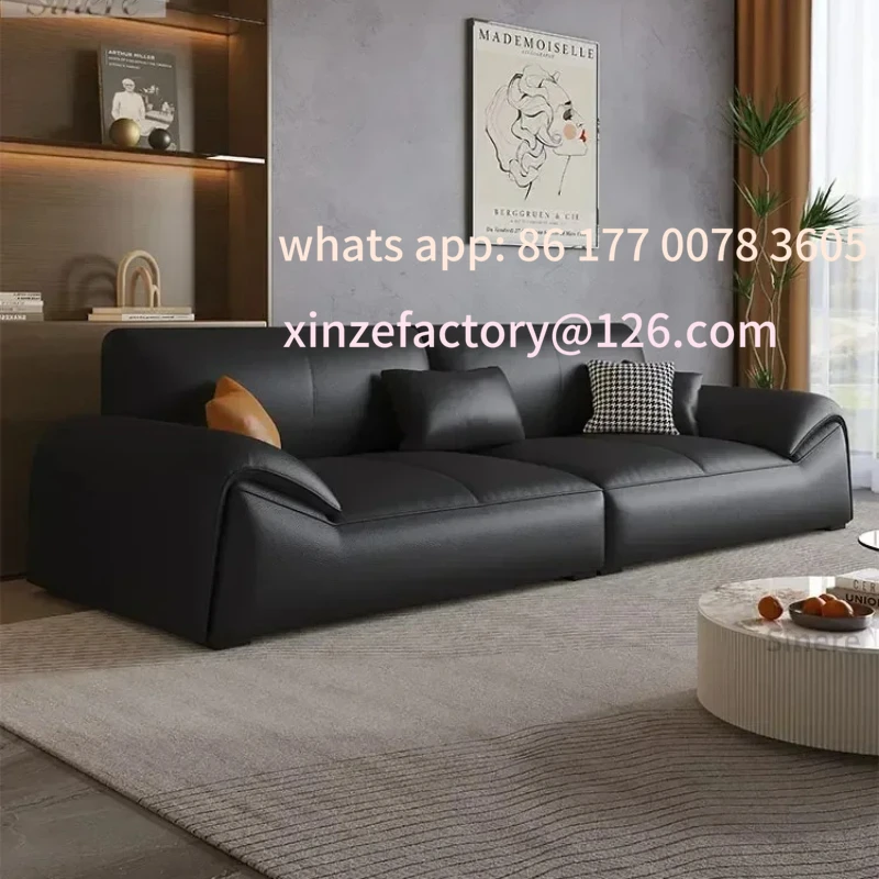 

Customizable Italian minimalist leather sofa first-layer cowhide home living room modern simple straight row leather