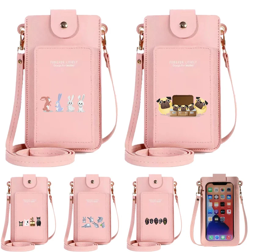 

Mobile Phone Bag Fashion Touch Screen Shoulder Phone Bag Cartoon Pattern Printing Series Crossbody Bags Leather Women