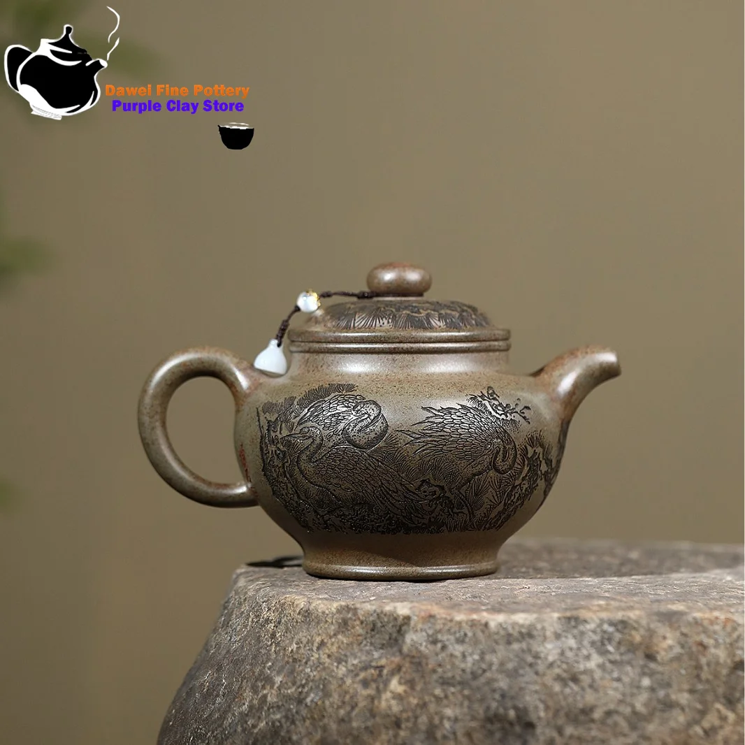 Yixing purple clay teapot, original ore, wood fired agarwood mud, crane shaped teapot, Kung Fu Chinese tea set