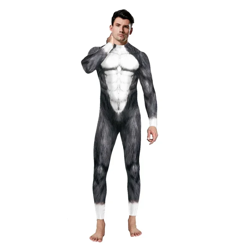 Animale divertente Husky Volpe Lupo Stampato Costume Cosplay 3D Zentai Abiti Halloween Party Tuta per adulti Tute maschili Abiti