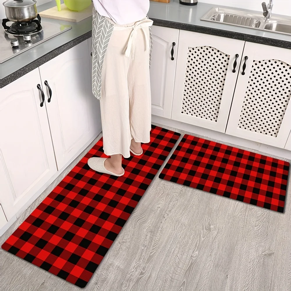 Black White Buffalo Plaid Floor Mats Home Decor Living Room Area Entrance Non-slip Rugs Balcony Hallway Bathroom Toilet Carpets