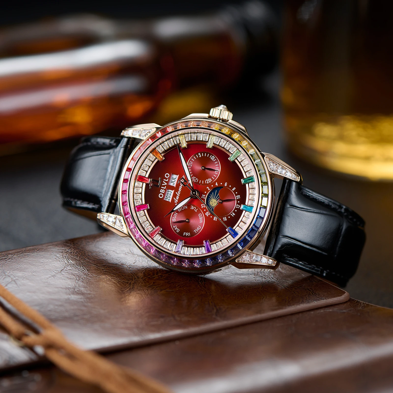 Oblvlo moda masculina relógio - Moonphase Complication Watch avaliação e preço