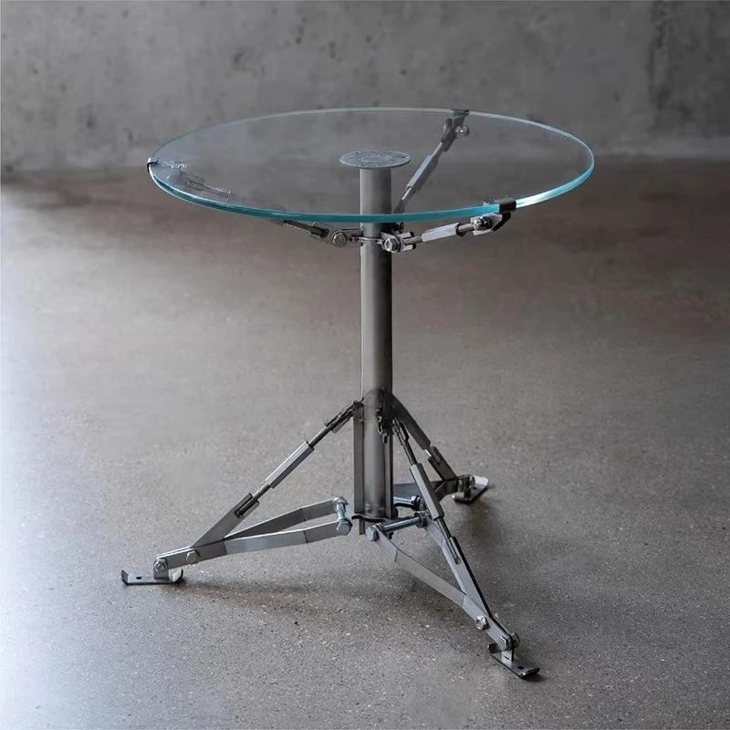 

Stainless steel glass umbrella coffee table round table, explosion-proof glass countertop living room table