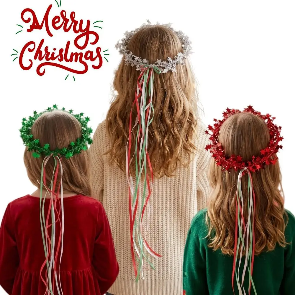 Trendy Shiny Christmas Headband Korean Style Cute Christmas Wreaths Headwear Funny Sweet Star Hair Hoop Festival Decor