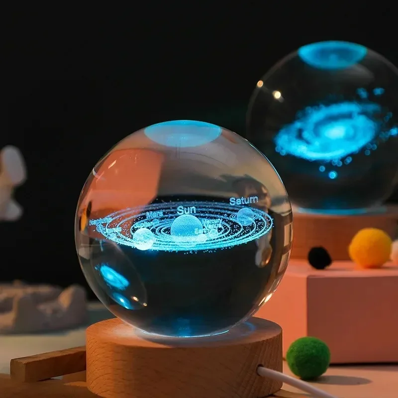 GGbingo 6cm Bedside Lamp Solar Theme Cosmos Series Crystal Ball Night Lights Milky Way Moon for Desk Creative Gift RGB