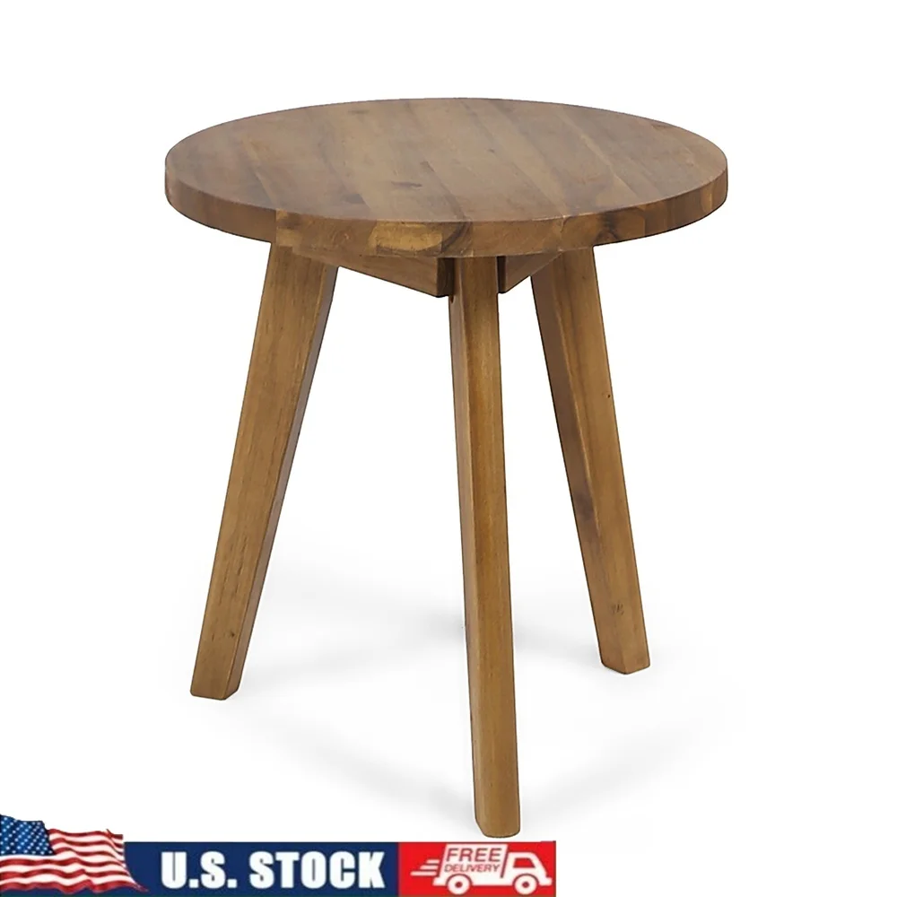 

Handcrafted Acacia Wood Round Side Table Natural Finish Indoor Outdoor Use Stylish Accent Piece Living Room Bedroom