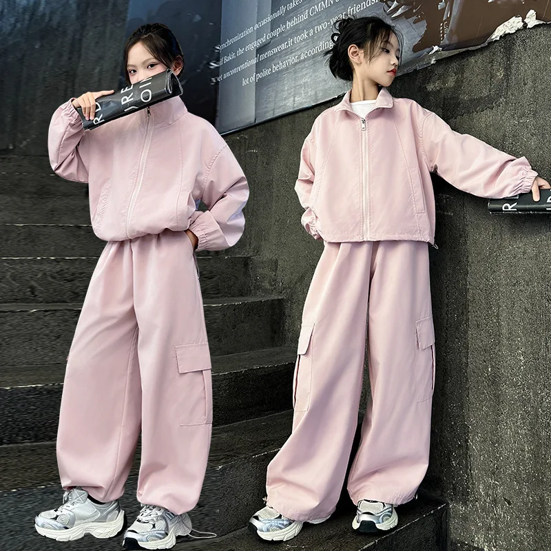 

Girls' Autumn Sports Set 2025 New Style Teenage Girls' Spring Fashion Zipper Jacket+Cargo pants 2pcs Set Children's Wear