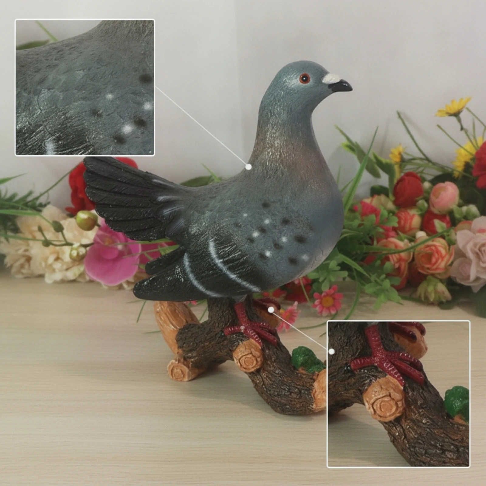 Pigeon Statue with Branch Base Elegant Mini Resin Pigeons Ornaments Lifelike Decor Natural for Gardeners, Garden, Courtyard