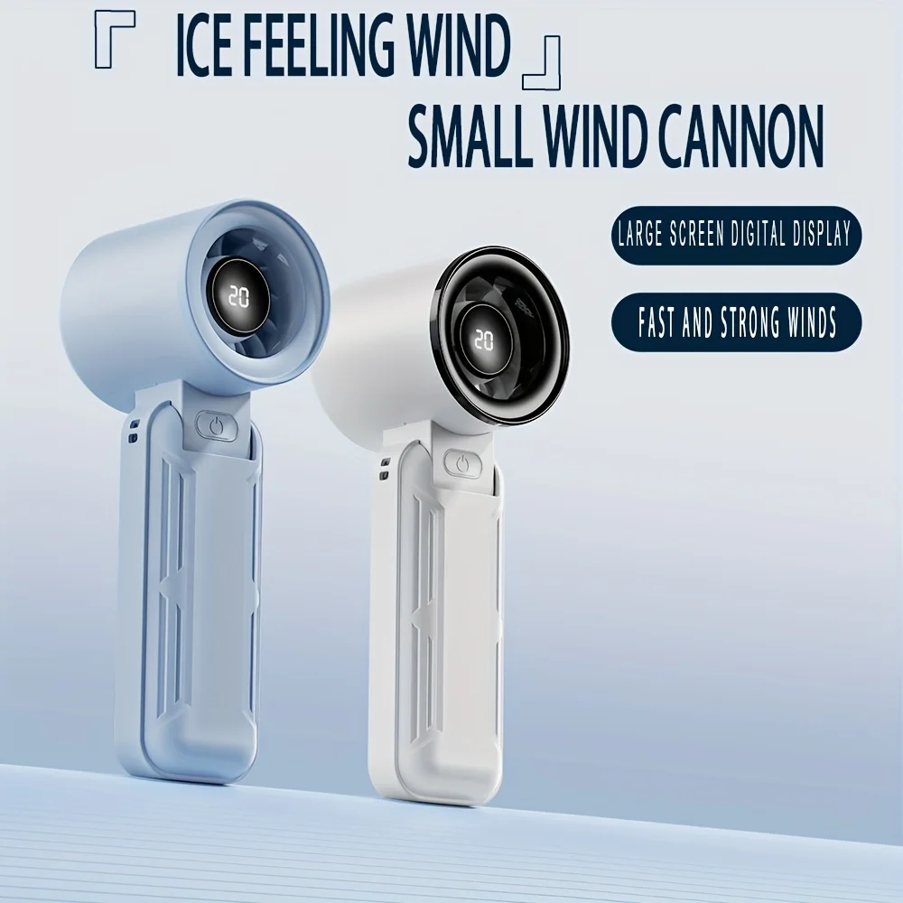 جديد 2026 شاشة ديجيتال كبيرة عالية السرعة توربينات الرياح مروحة يدوية 135 ° قابلة للطي وسهلة التخزين ولا تأخذ مساحة #1