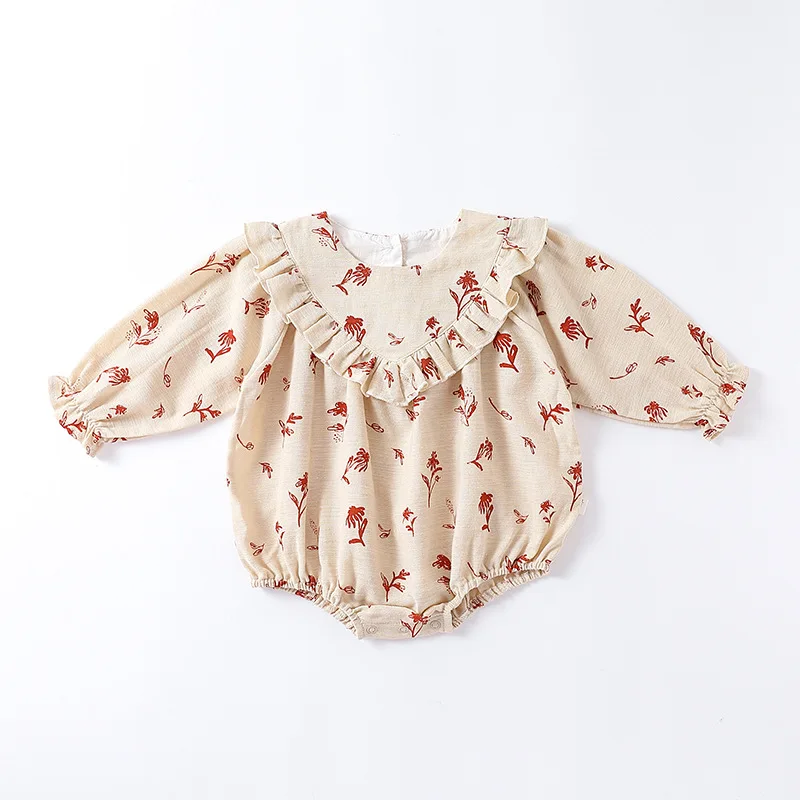 Ruffle Cute Baby Romper Infant Vintage Floral Long Sleeve Jumpsuit Newborn Infant Baby Girl Sweet Clothes