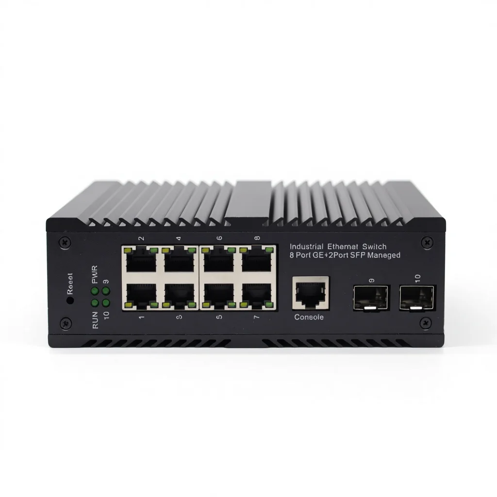 

Gigabit 10-port L2+ Managed Industrial PoE Switch 20Gbps Capacity 8 PoE Power VLAN Support Static Routing SNMP Full-Duplex