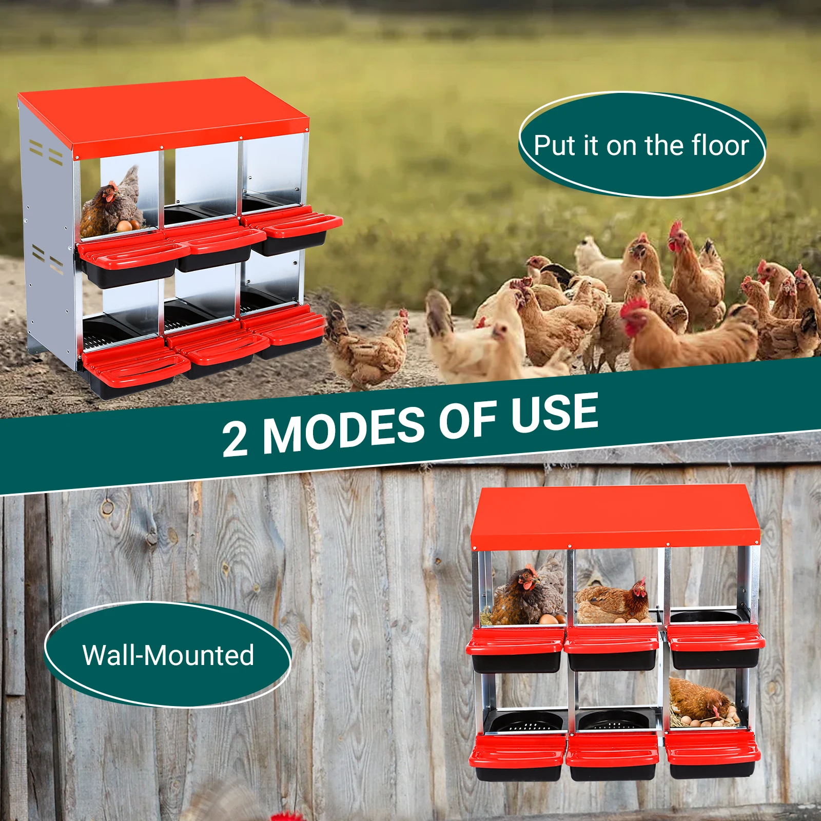 【 5-7day delivery 】 Red Nesting Boxes for Chickens, 6 Hole Chicken Nesting Boxes with legs, Chicken Laying Box with Lid Cover