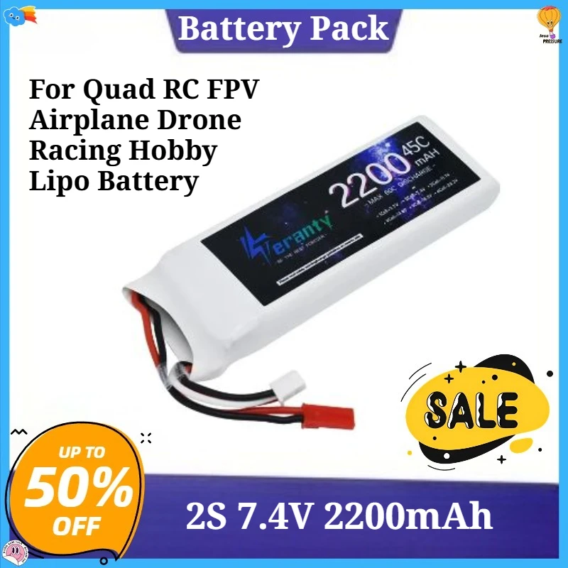 

For Quad RC FPV Airplane Drone Racing Hobby Lipo Battery 2S 7.4V 2200mAh 45C With XT60U Plug