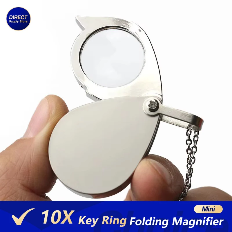 Mini Portable 10X Folding Key Ring Magnifier With Chain Daily Hand Magnifying Glasses Glass Tool Lupa Gift