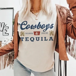 Cowboys Tequila Women Funny Drinking T-Shirts Short Sleeve Vintage Country Music T Shirt Cowgirl Retro Fashion Graphic Tees Tops