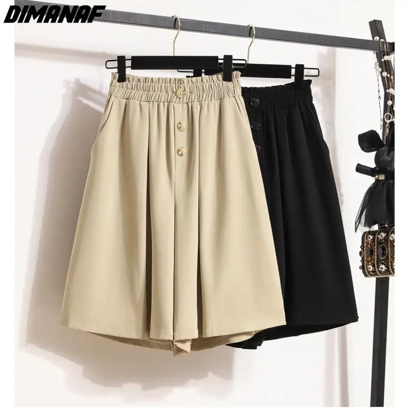 Dimanaf 2024 Plus Size Women Summer Pants Button Wide Leg Pants High Waist Shorts Loose Casual Basic Short Pants