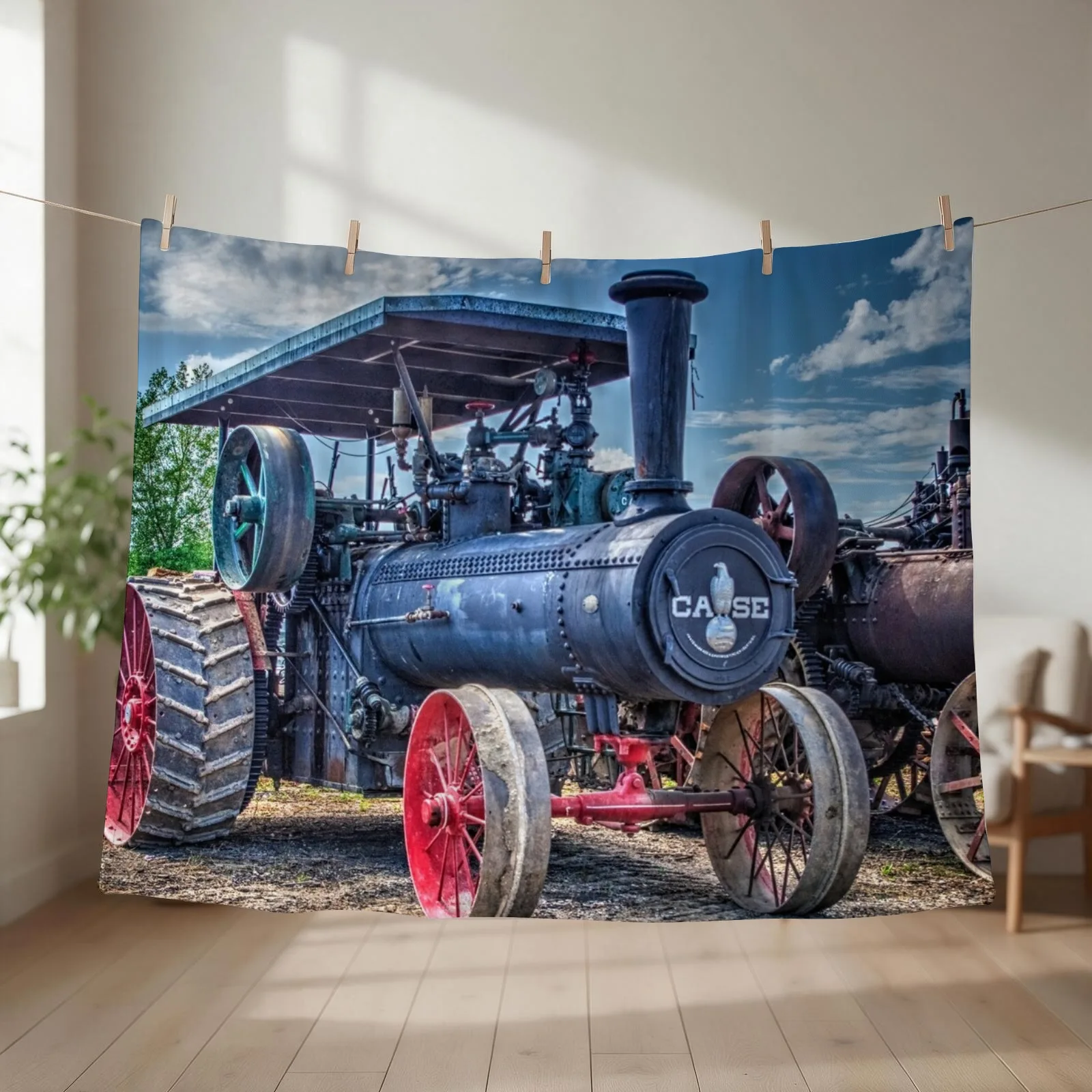Case Steam Traction Engine Throw Blanket couch cozy soft plush fuzzy picnic outdoor blanket