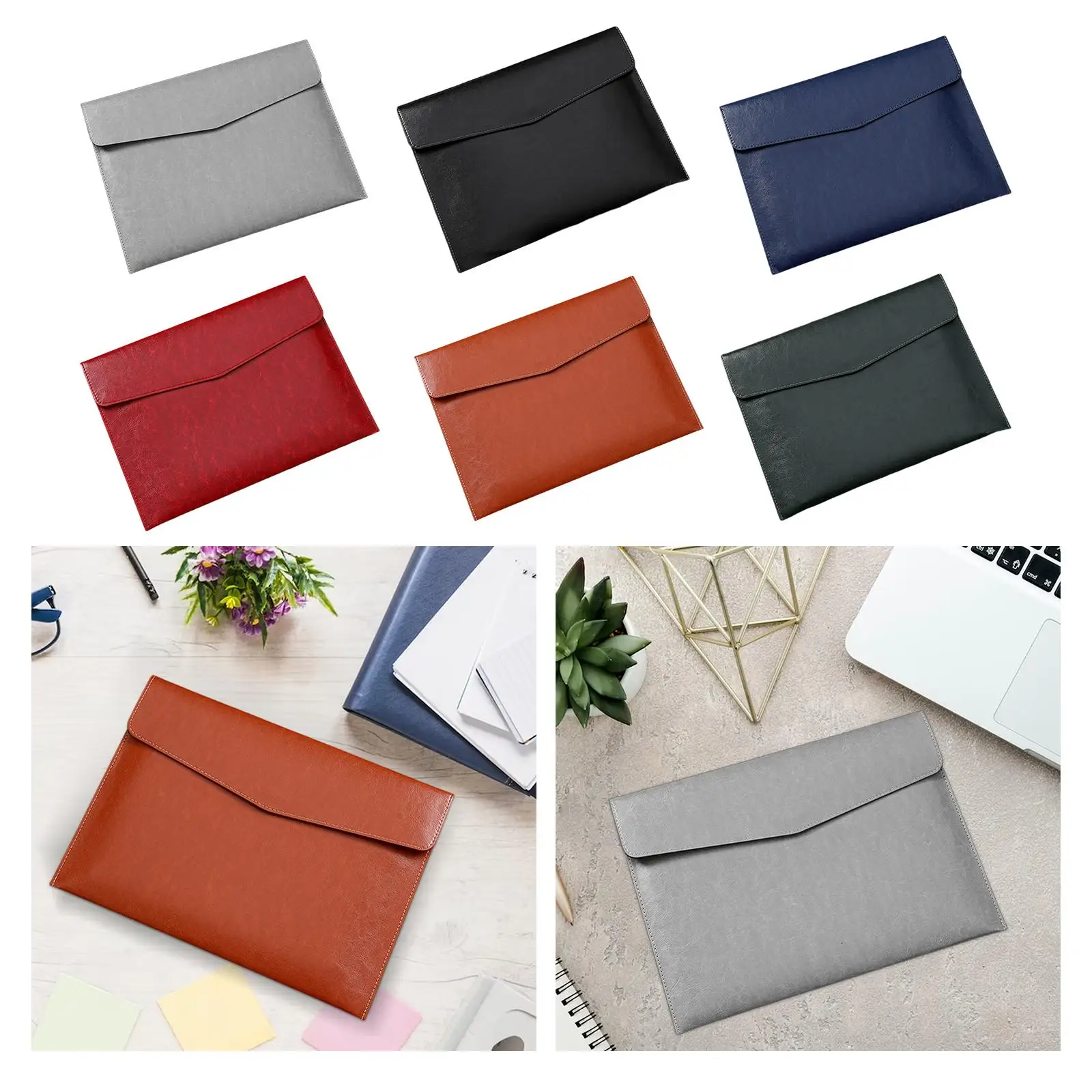 PU Leather File Folder Portable A4 Business Briefcase for Family Travel Home