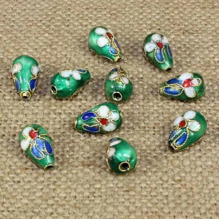 10pcs Cloisonne Filigree Small Teardrop Beads   Colored Enamel Water Drop Beads Ethnic Copper Accessories DIY Jewelry Making