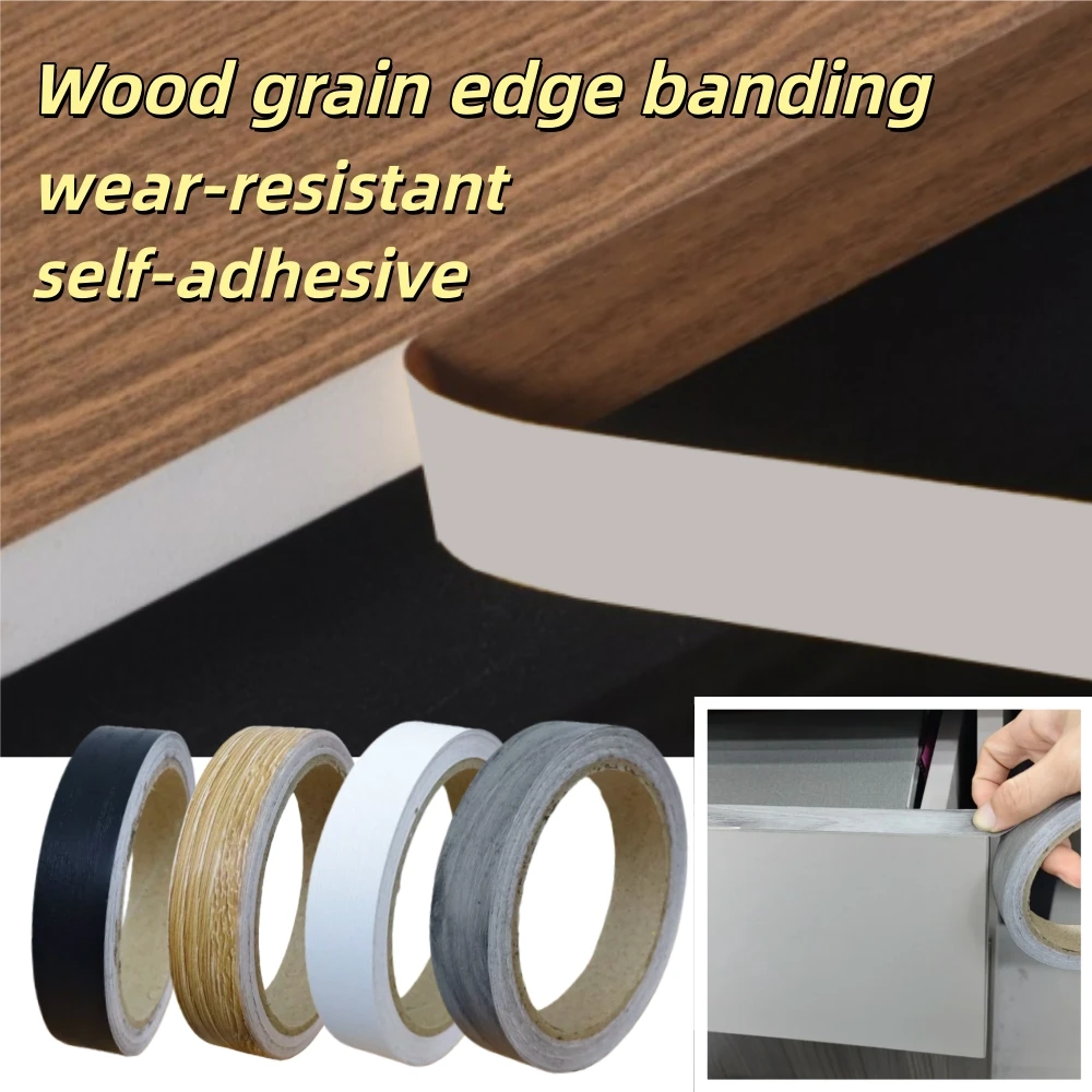 1pc 10mX1/1.5/2cm Wood Grain PVC Edge Banding Tape, Self-Adhesive Peel and Stick Furniture Edge Trim for Cabinets, Tables
