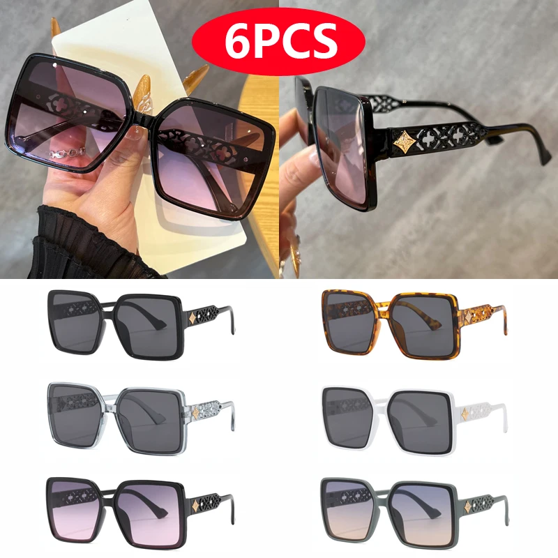 女性用の大きな正方形のフレームサングラス,シンプルなデザイン,屋外用の日焼け止め,レトロなスタイル,ユニセックス,6個