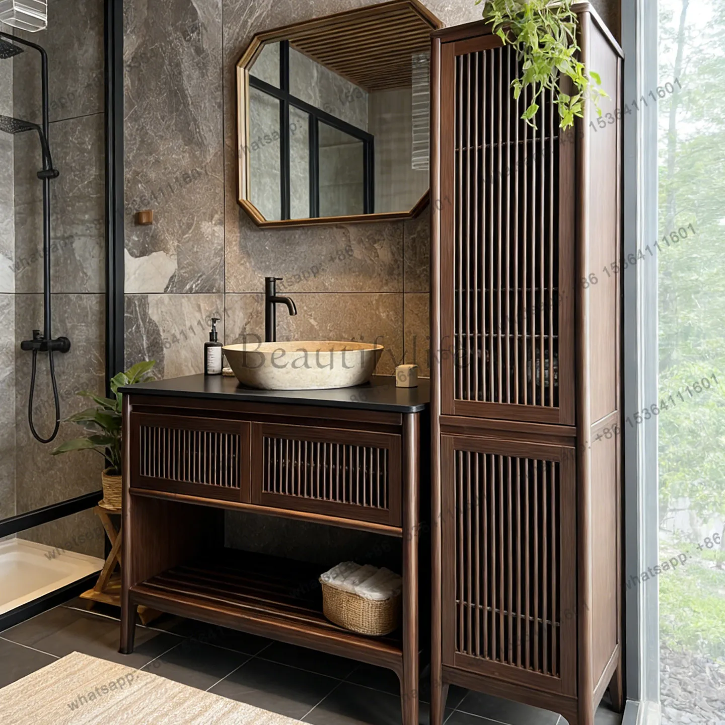 Solid wood bathroom cabinet table basin floor-to-ceiling washbasin face wash basin bed and breakfast wind bathroom cabinet